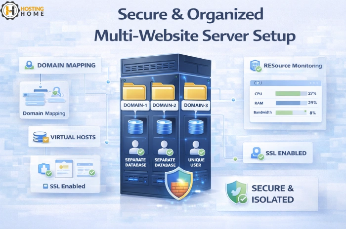 Secure and organized multi-website server setup
